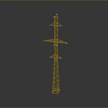 Electricity Pylon 3D Model With Metal Structure And Cross Arms On Gray Background