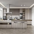 Modern Kitchen Interior With Island Counter Cabinets And Stainless Steel Appliances