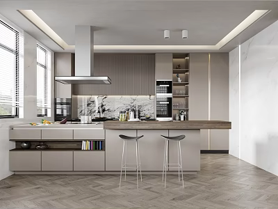 Modern Kitchen Interior With Island Counter Cabinets And Stainless Steel Appliances 3d model
