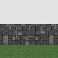 Natural Stone Feature Wall With Green Plants And Lush Green Grass
