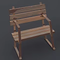 Two Wooden Public Benches with Armrests and Slatted Seats for Outdoor Spaces