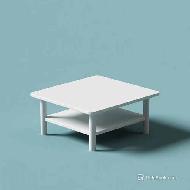 White Two Tiered Coffee Table With Four Legs On Light Blue Background 3d model
