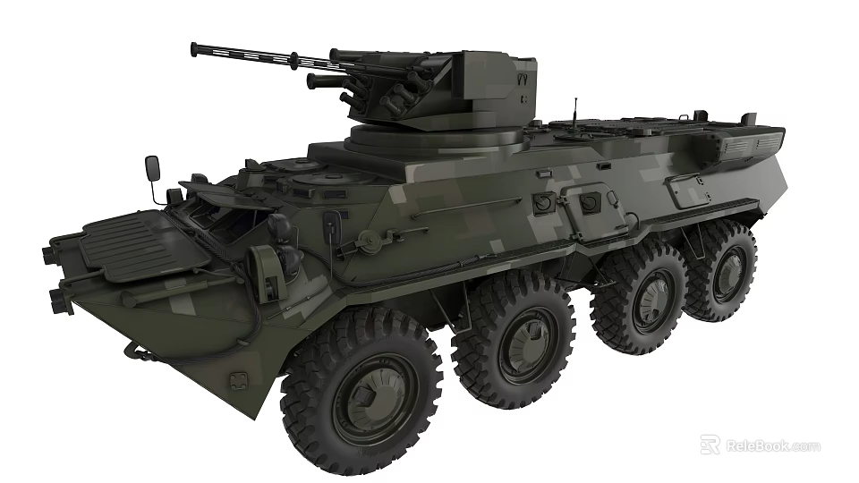 Military Armored Functional Vehicle With Six Wheeled Turret Machine Gun And Camouflage Design 3d model 