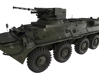 Military Armored Functional Vehicle With Six Wheeled Turret Machine Gun And Camouflage Design 3d model
