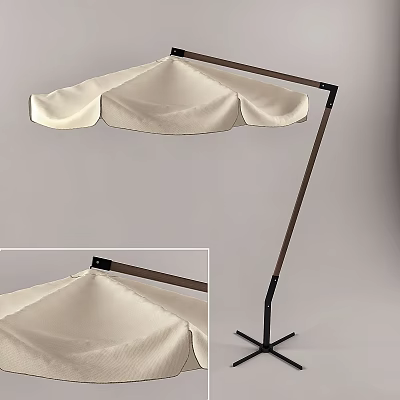 Outdoor Sunshade With Umbrella Design Beige Fabric And Metal Frame Stand 3d model
