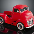 Red Vintage Utility Truck With Classic Design Chrome Accents And White Wall Tires