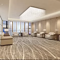 Modern Conference Room With Circular Ceiling Light Long Table Beige Chairs And Large Screen