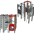 Outdoor Playground Climbing Equipment With Metal Frame Ropes And Circular Elements 3d model