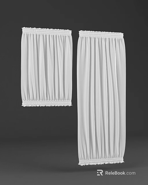 White Pleated Curtains With Fringed Edge For Elegant Home Window Decor 3d model 
