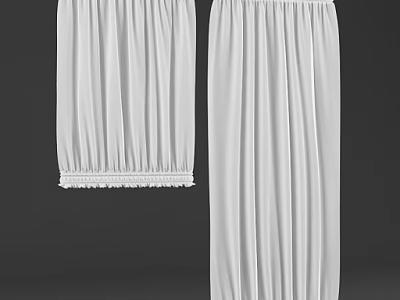 White Pleated Curtains With Fringed Edge For Elegant Home Window Decor 3d model
