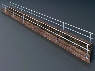 Long Bridge Structure With White Metal Railings And Wooden Base Walkway 3d model