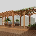 Outdoor Wooden Pergola with Transparent Roof and Planters on Wooden Deck