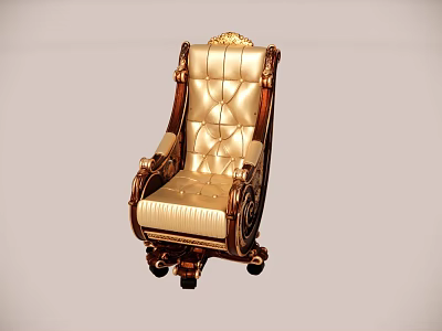 Luxurious Single Sofa With Golden Leather Upholstery And Carved Wooden Armrests 3d model