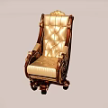Luxurious Single Sofa With Golden Leather Upholstery And Carved Wooden Armrests