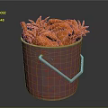 Red Bucket With Metal Handles Filled Full Of Orange Crab Legs