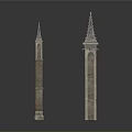 Tall Stone Towers with Pointed Spires and Intricate Decorative Architectural Details