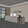 Modern Office Reception Desk With Marble Surface And Natural Light Backdrop Wall 3d model