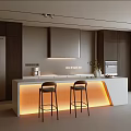 Modern Restaurant Open Kitchen Design With Illuminated Island Counter And Bar Stools