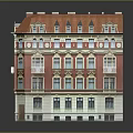 European Style Red And Beige Building With Red Roof Ornate Windows And Decorative Details