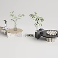 Modern Coffee Table Design With Green Plants Decorative Items And Books 3d model