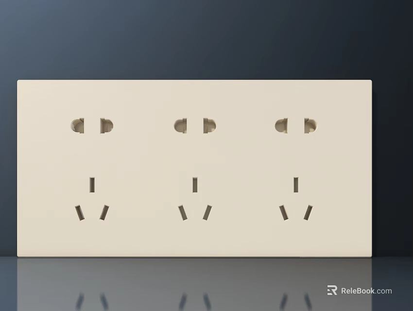 White Switch Panel with Three AC Power Outlets and Modern Sleek Design 3d model