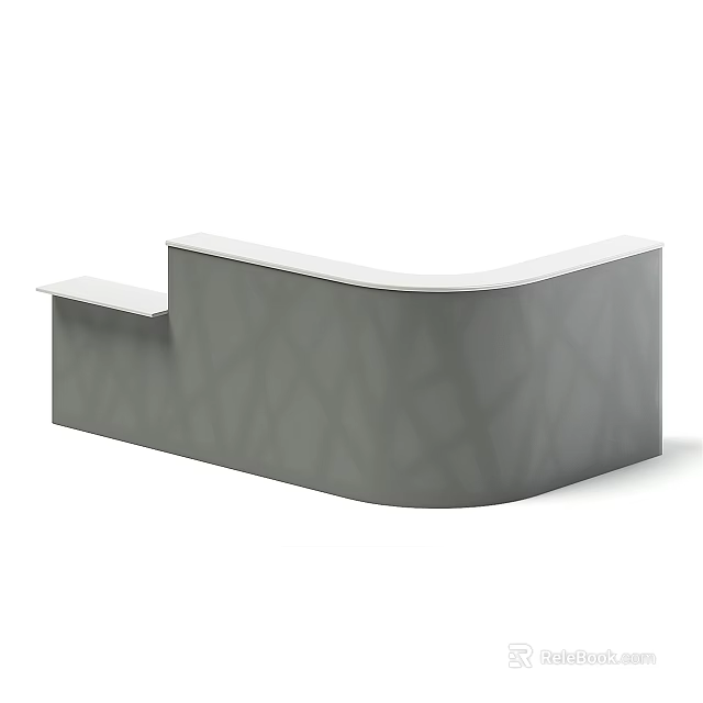 Modern Gray Curved Reception Desk With Smooth Surface And Side Extension 3d model