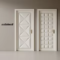 White Swing Doors Featuring Diamond And Square Geometric Patterns With Gold Handles