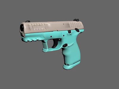Teal and Light Gray Modern Pistol with Ergonomic Grip and Smooth Finish 3d model