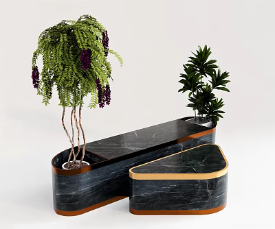 Modern Landscape Seat Design With Marble Surface And Surrounding Green Plants 3d model