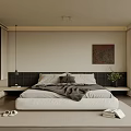 Modern Bedroom Interior With Minimalist Bed Decorative Painting And Large Window
