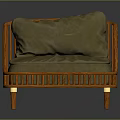 Orange Rattan Armchair With Green Cushions And Wicker Frame Design