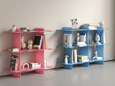 Pink And Blue Multi Tiered Shelves With Books Decorative Items And Figurines 3d model