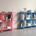 Pink And Blue Multi Tiered Shelves With Books Decorative Items And Figurines