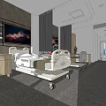 Hospital Room Interior With Two Beds Bedside Tables TV Window And Curtains