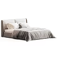 Modern Double Bed With Upholstered Headboard And Soft Neutral Linen Bedding Design 3d model