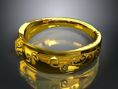 Shiny Gold Ring Featuring Decorative Carved Patterns As Daily Life Accessory 3d model