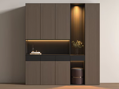 Modern Italian Shoe Cabinet Entrance Shoe Cabinet Partition Shoe Cabinet to Top Shoe Cabinet Green Plant Potted Stools 3d model