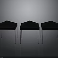 Black Geometric Stools with Angular Tops and Metal Legs on Reflective Floor Against Gray Background