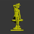 Female Character In Blue Bikini With White Hat And Small Animal On Pink Stool
