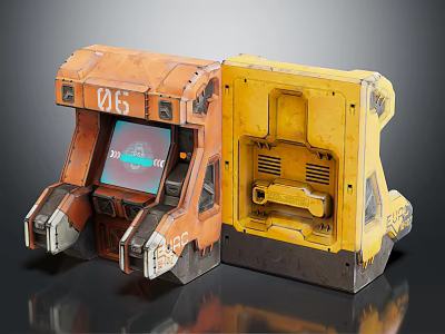 Orange And Yellow Sci Fi Mechanical Device Featuring Display Screen And Components 3d model