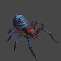 Giant Blue Striped Spider With Red Eyes And Long Legs In 3D Render