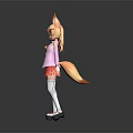 Anime Game Character With Fox Ears Pink Coat Red Skirt And White Stockings