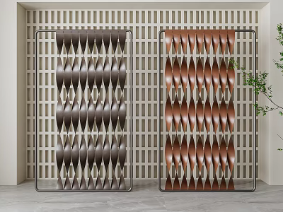 Modern Room Dividers With Dark Brown And Copper Wavy Metal Frame Decorative Design 3d model