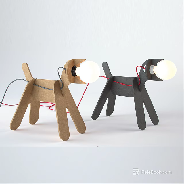 Unique Dog Shaped Table Lamps Brown and Black Paper Craft with White Bulbs 3d model 