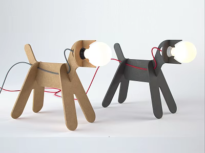 Unique Dog Shaped Table Lamps Brown and Black Paper Craft with White Bulbs 3d model