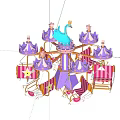 Colorful Amusement Carousel With Swan Crown Purple Pink Star Decorations And Seats
