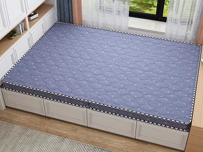 Blue Diamond Pattern Mattress On White Drawer Storage Bed With Window View 3d model