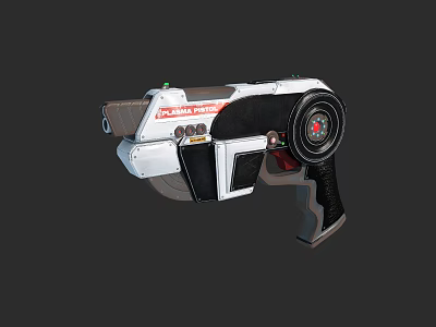 Futuristic Sci Fi Weapon White Black Handgun With Red Accents Green Light And Circular Component 3d model