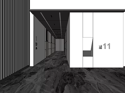 Modern Elevator Hallway Interior Design With Paneled Walls And Textured Floor 3d model