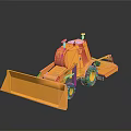 Orange Bulldozer 3D Model With Front Blade Large Wheels And White Lights